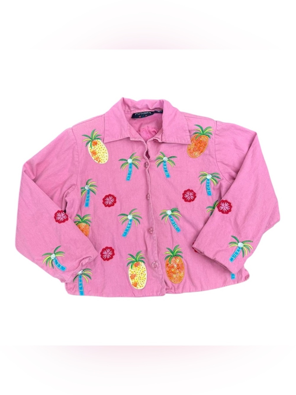 Vintage Pushpa Pink Embroidered Tropical Jacket Size Medium